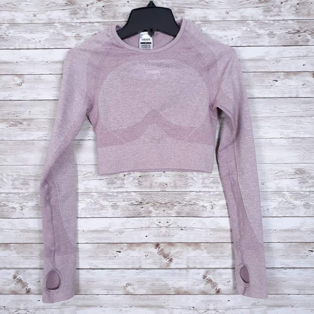 Gymshark Womens Crop Top Small Long Sleeve Thumb Holes Cutout Back Pink 480